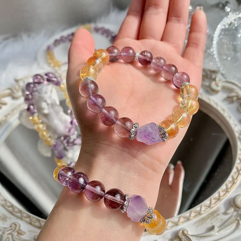 Bracelet à pendentif irrégulier en améthyste naturelle et citrine Olivenorma 