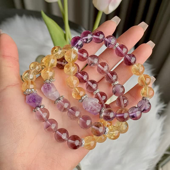 Bracelet à pendentif irrégulier en améthyste naturelle et citrine Olivenorma 