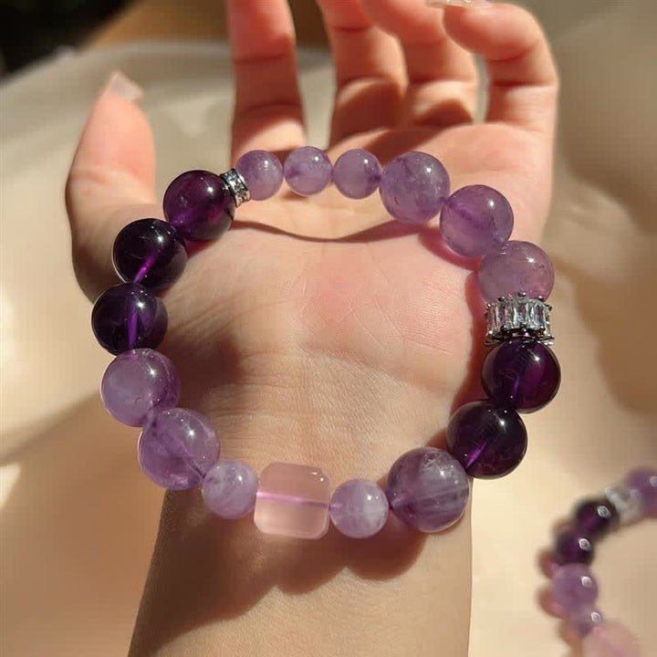 Bracelet en perles d'améthyste et de lépidolite naturelles Olivenorma 