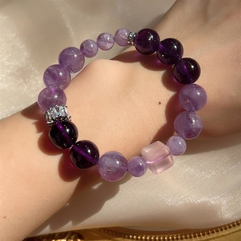 Bracelet en perles d'améthyste et de lépidolite naturelles Olivenorma 