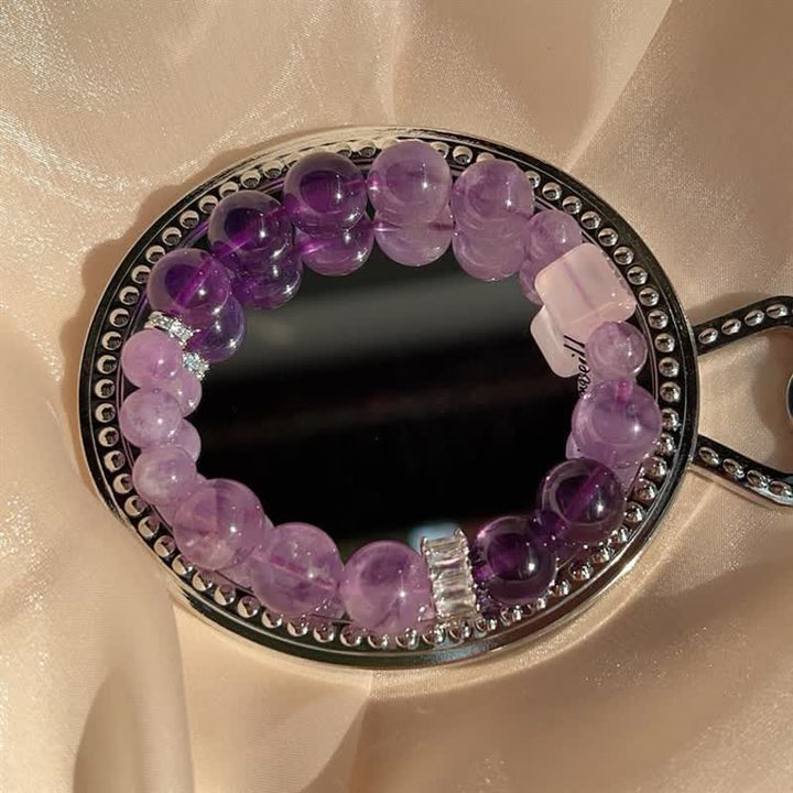 Bracelet en perles d'améthyste et de lépidolite naturelles Olivenorma 
