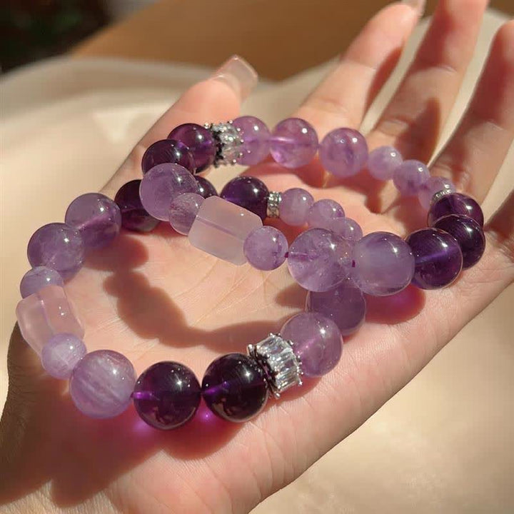 Bracelet en perles d'améthyste et de lépidolite naturelles Olivenorma 