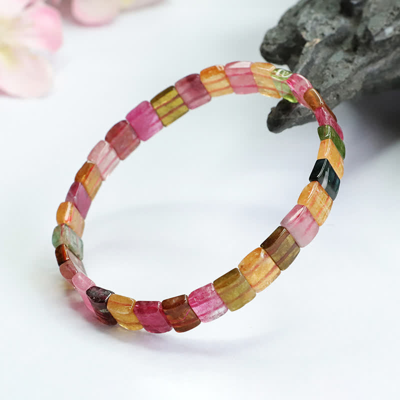 Bracelet de perles carrées en tourmaline naturelle Olivenorma