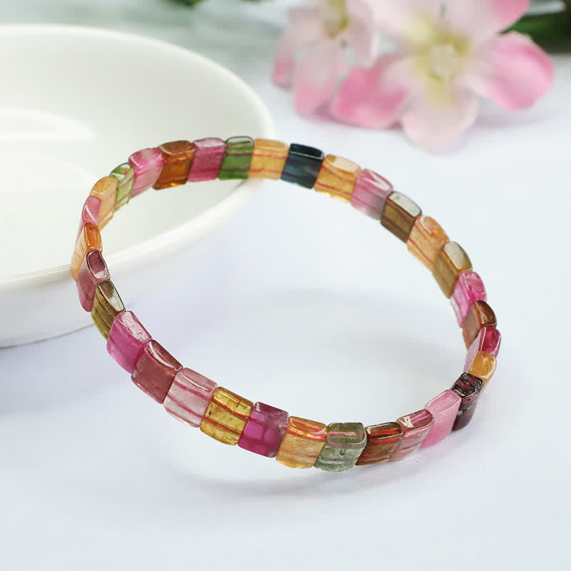 Bracelet de perles carrées en tourmaline naturelle Olivenorma