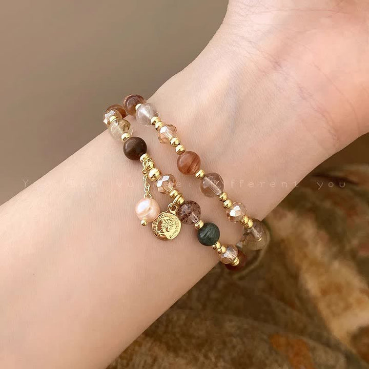 Bracelet double en perles d'eau douce en cristal naturel Olivenorma