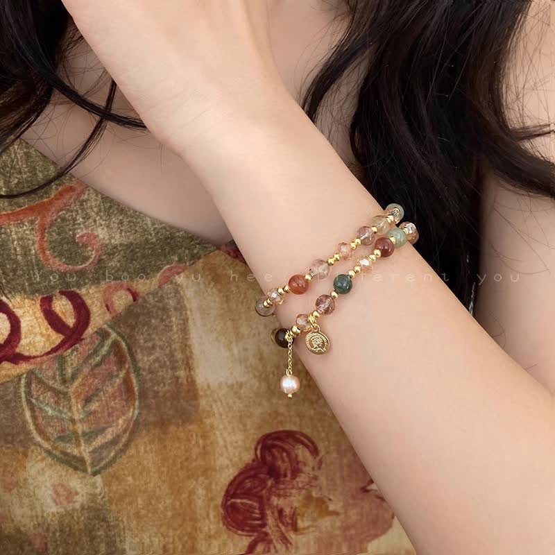 Bracelet double en perles d'eau douce en cristal naturel Olivenorma