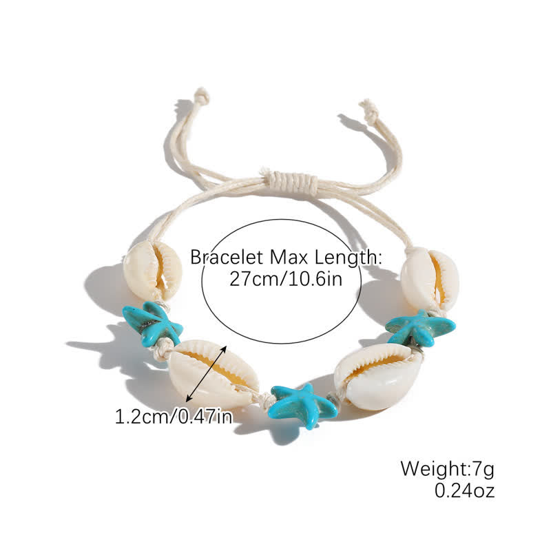 Bracelet de plage avec pendentif tortue étoile de mer turquoise blanche Olivenorma