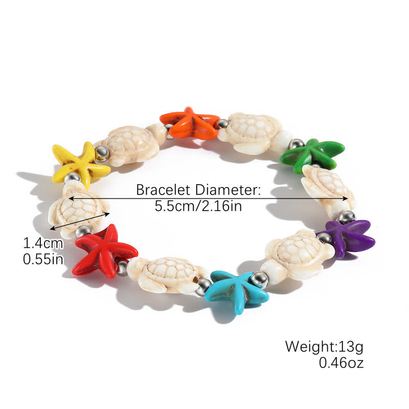 Bracelet de plage avec pendentif tortue étoile de mer turquoise blanche Olivenorma