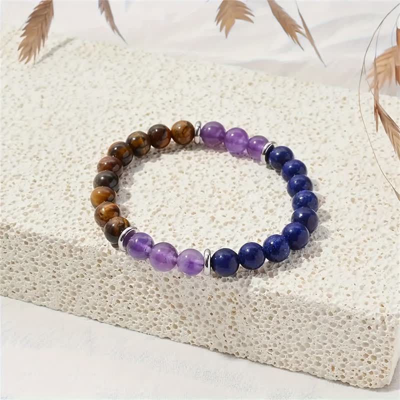 Bracelet de perles en améthyste, lapis-lazuli et œil de tigre Olivenorma 