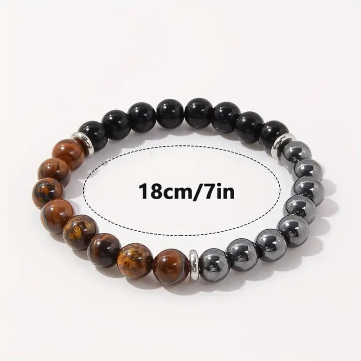 Bracelet Olivenorma "Protection" en perles d'onyx noir et hématite œil de tigre