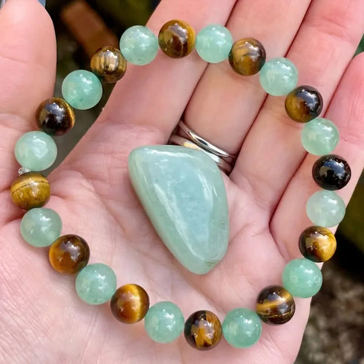 Bracelet Olivenorma en perles d'aventurine verte de œil tigre de 8 mm 