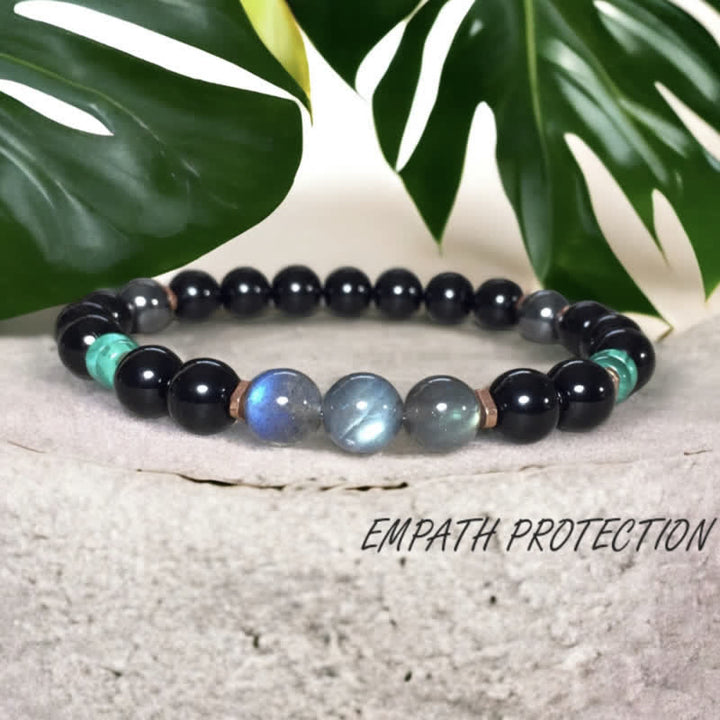 Bracelet Olivenorma en perles d'obsidienne, de labradorite et de turquoise de 8 mm