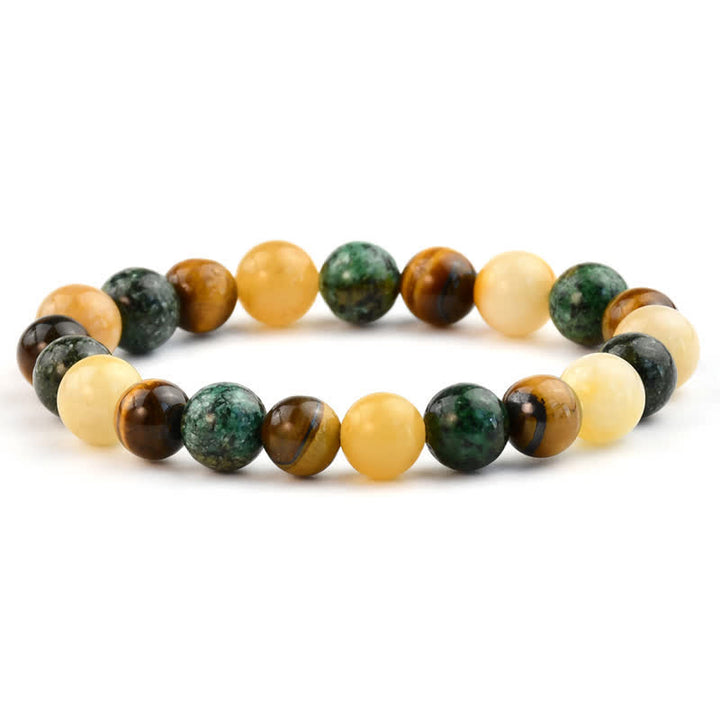 Bracelet en perles d'œil de tigre turquoise africaine en pierre de soleil Olivenorma