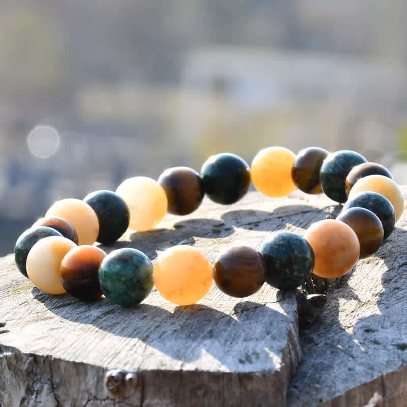 Bracelet en perles d'œil de tigre turquoise africaine en pierre de soleil Olivenorma