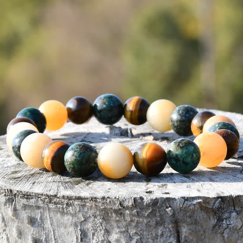 Bracelet en perles d'œil de tigre turquoise africaine en pierre de soleil Olivenorma