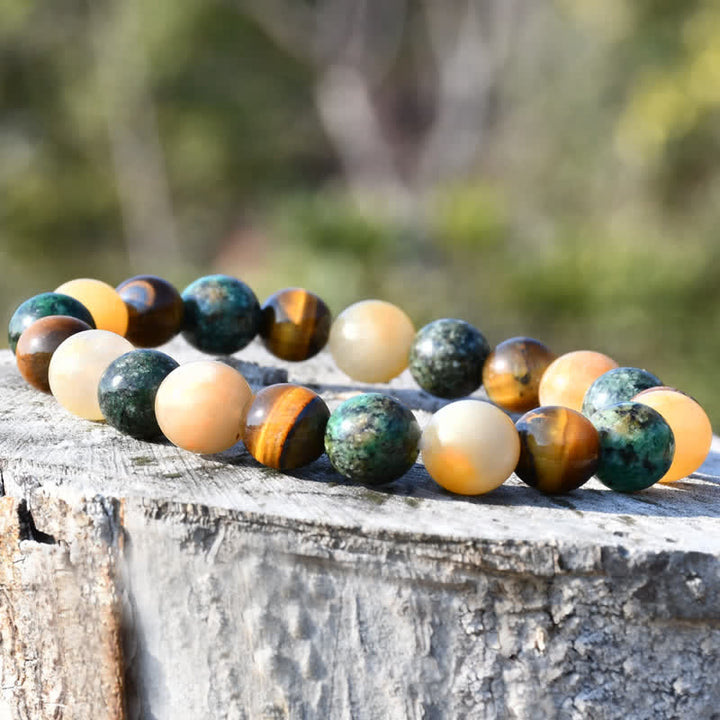Bracelet en perles d'œil de tigre turquoise africaine en pierre de soleil Olivenorma