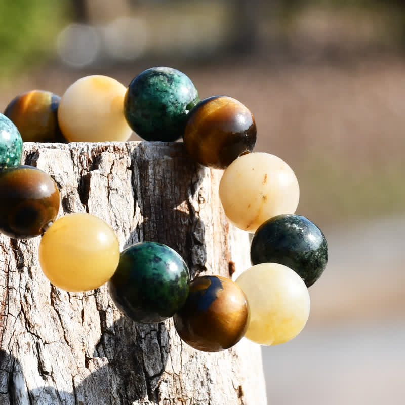 Bracelet en perles d'œil de tigre turquoise africaine en pierre de soleil Olivenorma
