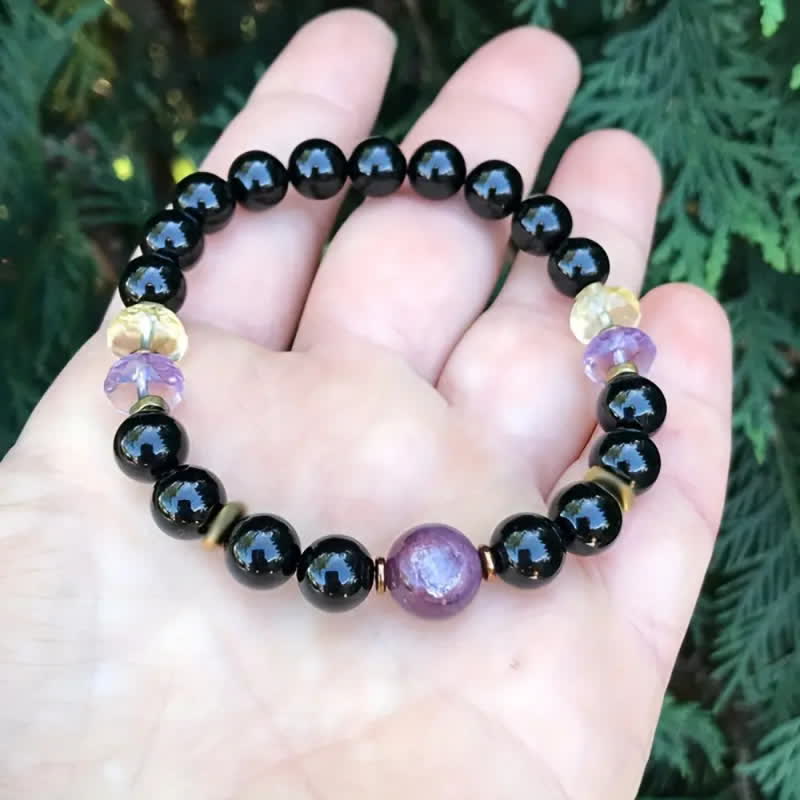 Bracelet en perles d'obsidienne et d'améthyste Olivenorma de 8 mm
