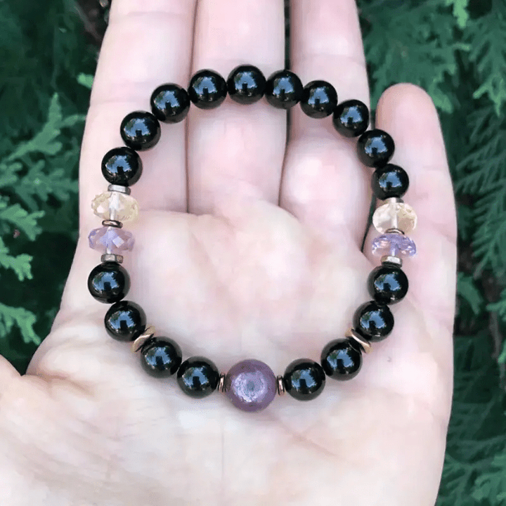 Bracelet en perles d'obsidienne et d'améthyste Olivenorma de 8 mm