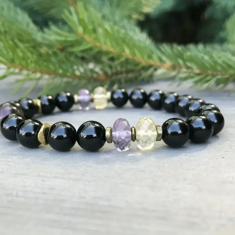 Bracelet en perles d'obsidienne et d'améthyste Olivenorma de 8 mm