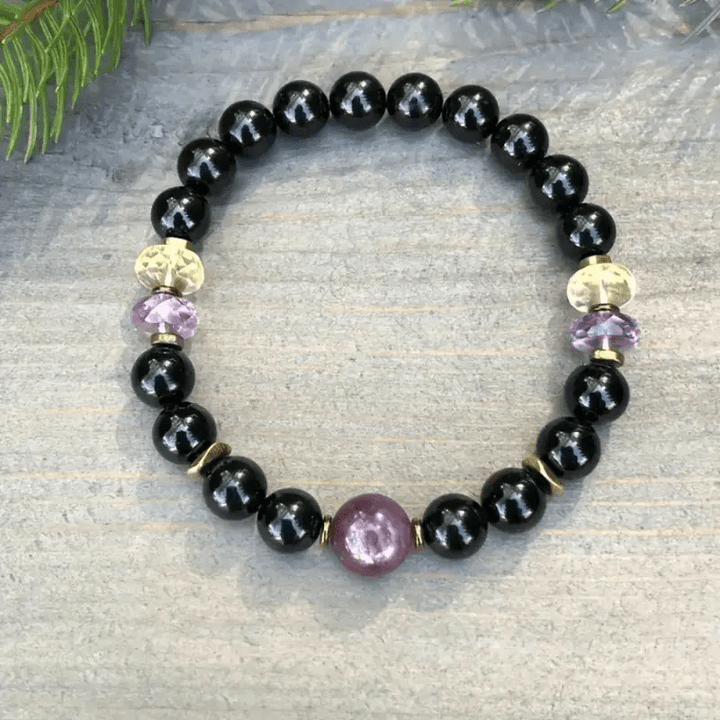 Bracelet en perles d'obsidienne et d'améthyste Olivenorma de 8 mm