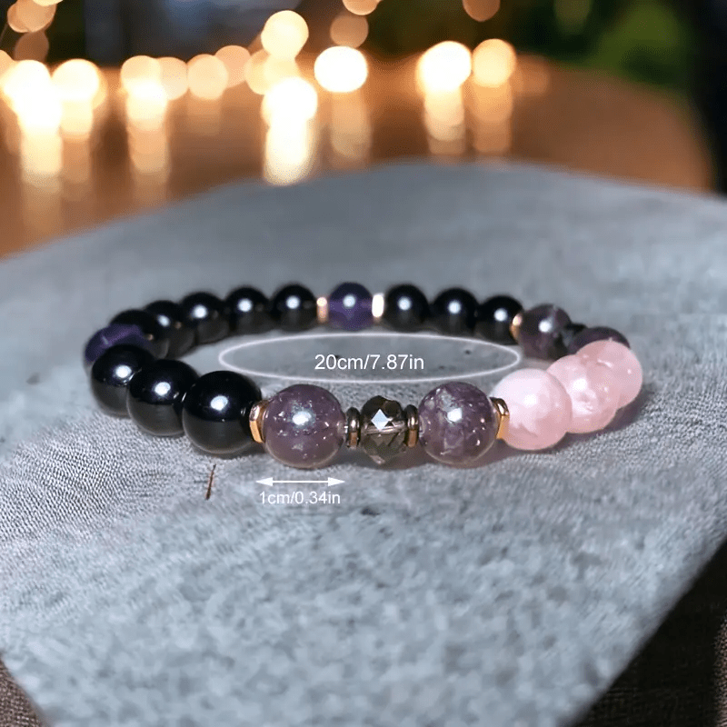 Bracelet Olivenorma en perles de quartz rose, obsidienne et améthyste de 8 mm - image 4