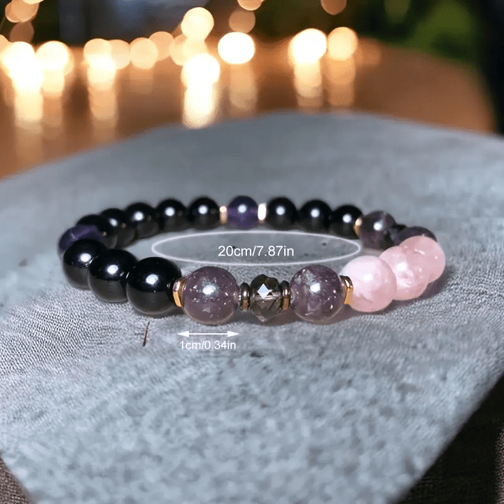 Bracelet Olivenorma en perles de quartz rose, obsidienne et améthyste de 8 mm - image 4