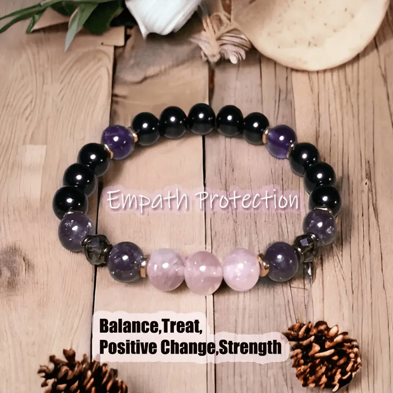Bracelet Olivenorma en perles de quartz rose, obsidienne et améthyste de 8 mm 