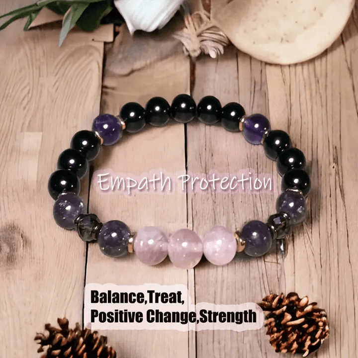Bracelet Olivenorma en perles de quartz rose, obsidienne et améthyste de 8 mm 