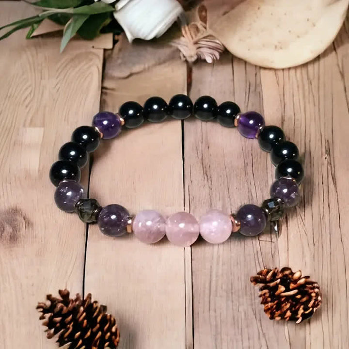 Bracelet Olivenorma en perles de quartz rose, obsidienne et améthyste de 8 mm 