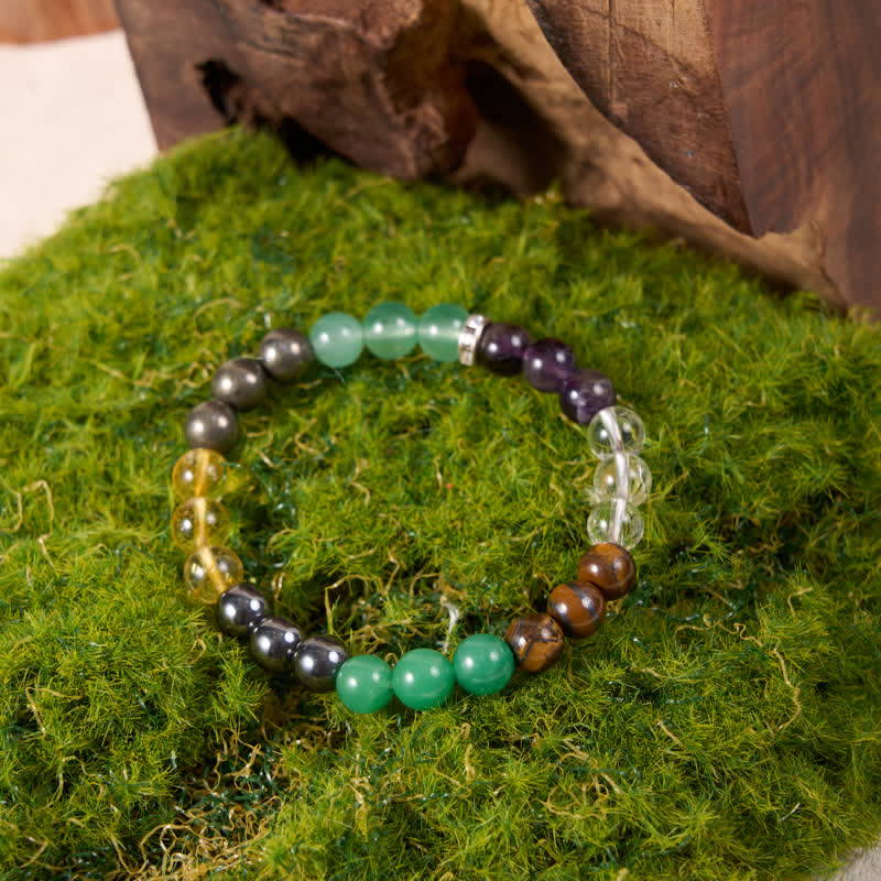 Bracelet Olivenorma en perles d'hématite, d'aventurine verte, d'améthyste et de citrine