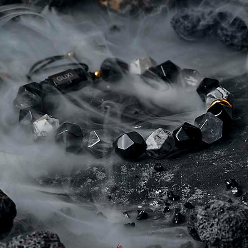 Bracelet de perles en obsidienne et labradorite naturelle Olivenorma « Cold Night » - Obsidienne et Labradorite - 18 cm - image 0