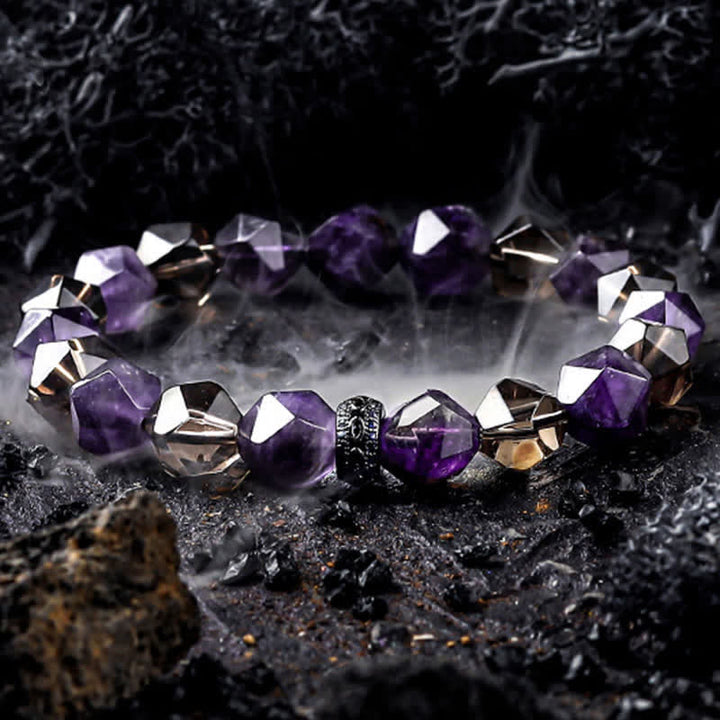 Bracelet en perles d'améthyste naturelle Olivenorma « Mystères » - Améthyses et Quartz fumé - 18 cm - image 7