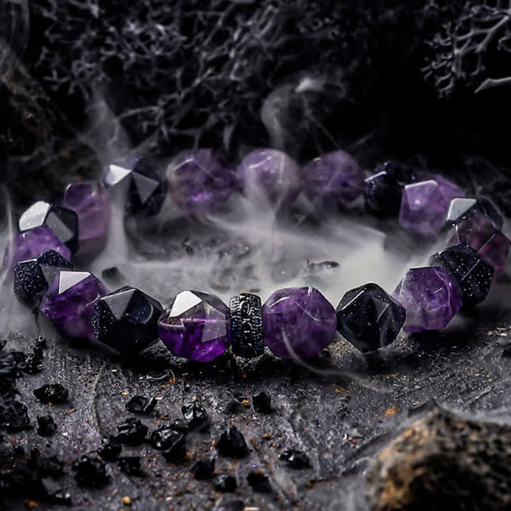 Bracelet en perles d'améthyste naturelle Olivenorma « Mystères » - Améthystes et grès bleu - 18 cm - image 0
