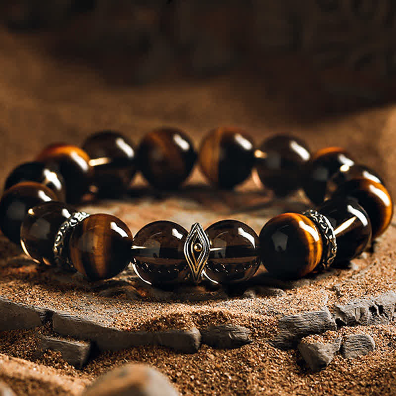 Bracelet en perles d'œil de tigre naturel Olivenorma « Eye of Vision » - 18 cm - image 0