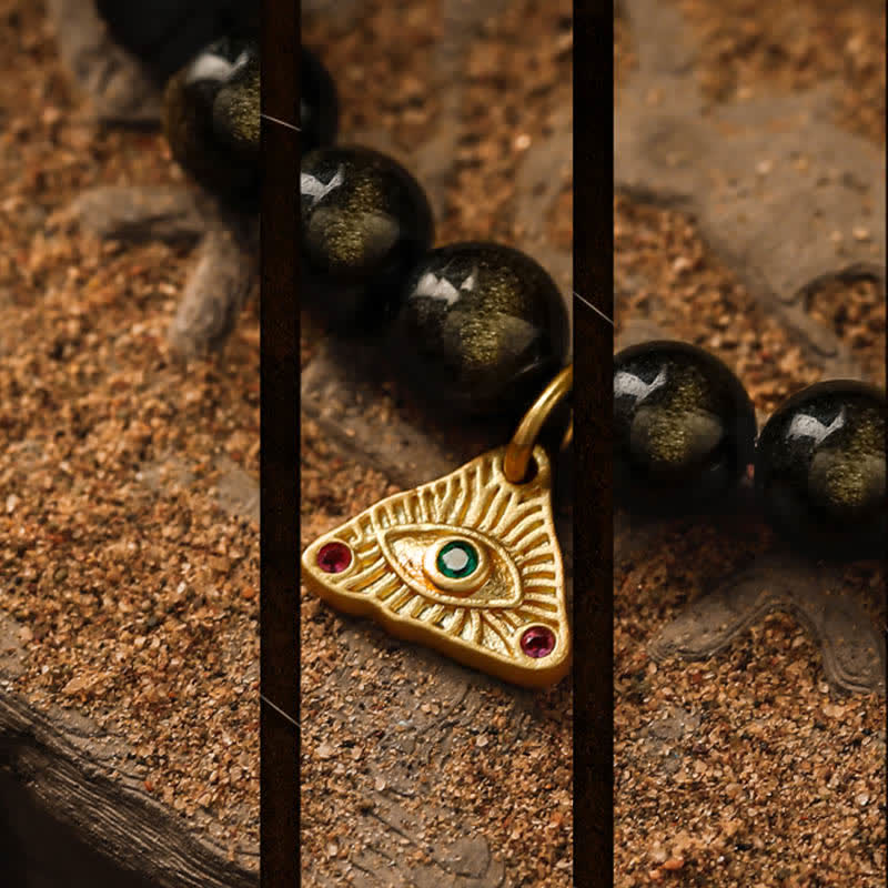 Bracelet en perles d'obsidienne dorée naturelle Olivenorma « Evil Eye » - image 6