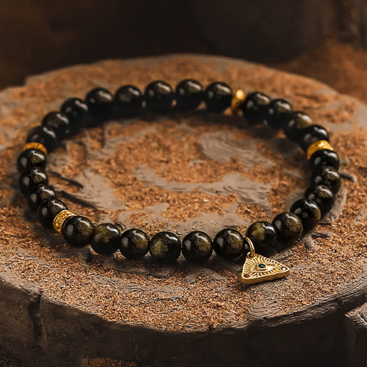 Bracelet en perles d'obsidienne dorée naturelle Olivenorma « Evil Eye » - image 5