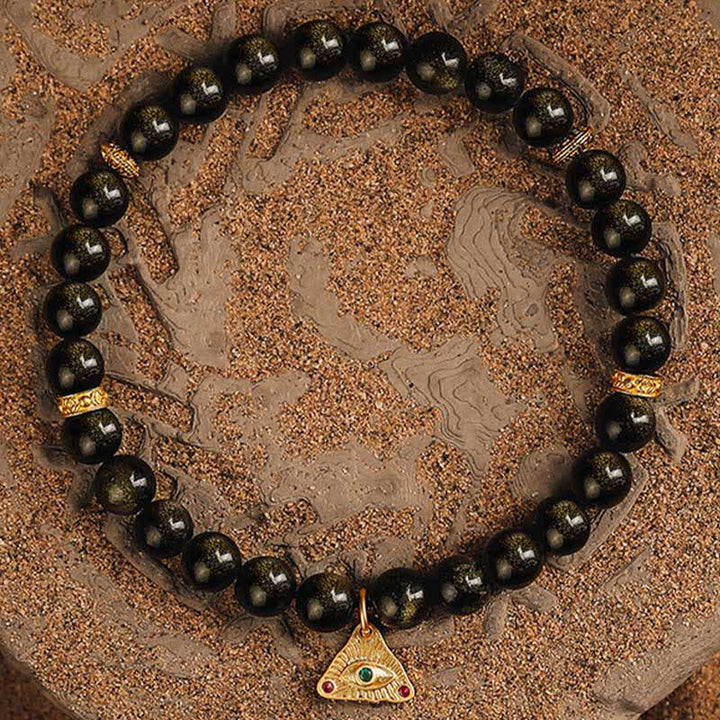 Bracelet en perles d'obsidienne dorée naturelle Olivenorma « Evil Eye » - image 4