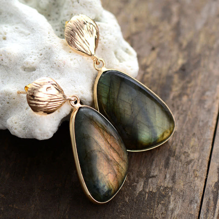 Boucles d'oreilles pendantes en coquillage de labradorite naturelle Olivenorma