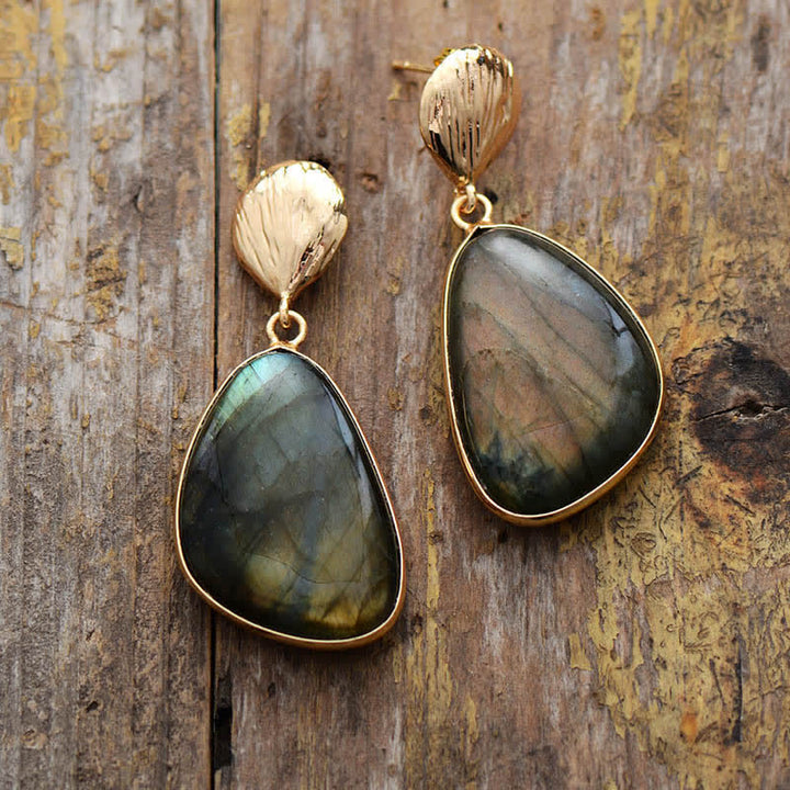 Boucles d'oreilles pendantes en coquillage de labradorite naturelle Olivenorma