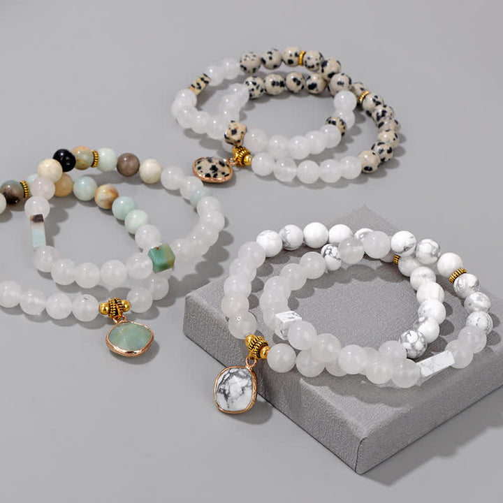 Ensemble de bracelets en perles de cristal transparent en pierre naturelle Olivenorma 