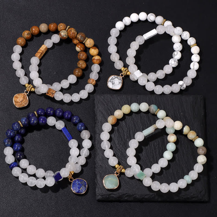 Ensemble de bracelets en perles de cristal transparent en pierre naturelle Olivenorma 