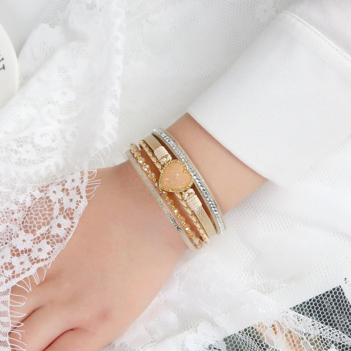 Bracelet en cuir tressé multicouche en forme de cœur Olivenorma