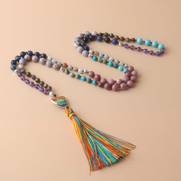 Collier à pampilles en 108 perles de Mala en pierre naturelle Olivenorma 