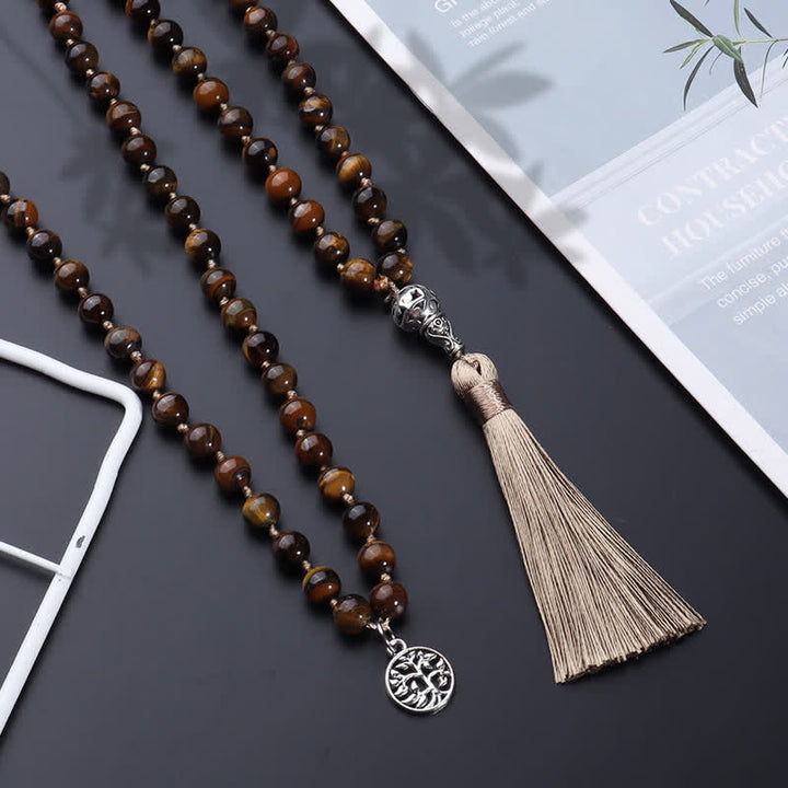 Collier Arbre de Vie Olivenorma 108 Perles Oeil de Tigre Mala 
