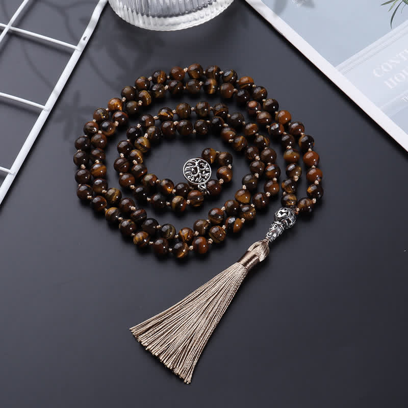 Collier Arbre de Vie Olivenorma 108 Perles Oeil de Tigre Mala 