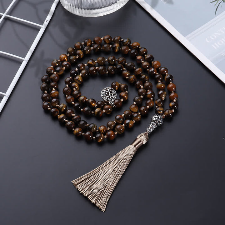 Collier Arbre de Vie Olivenorma 108 Perles Oeil de Tigre Mala 