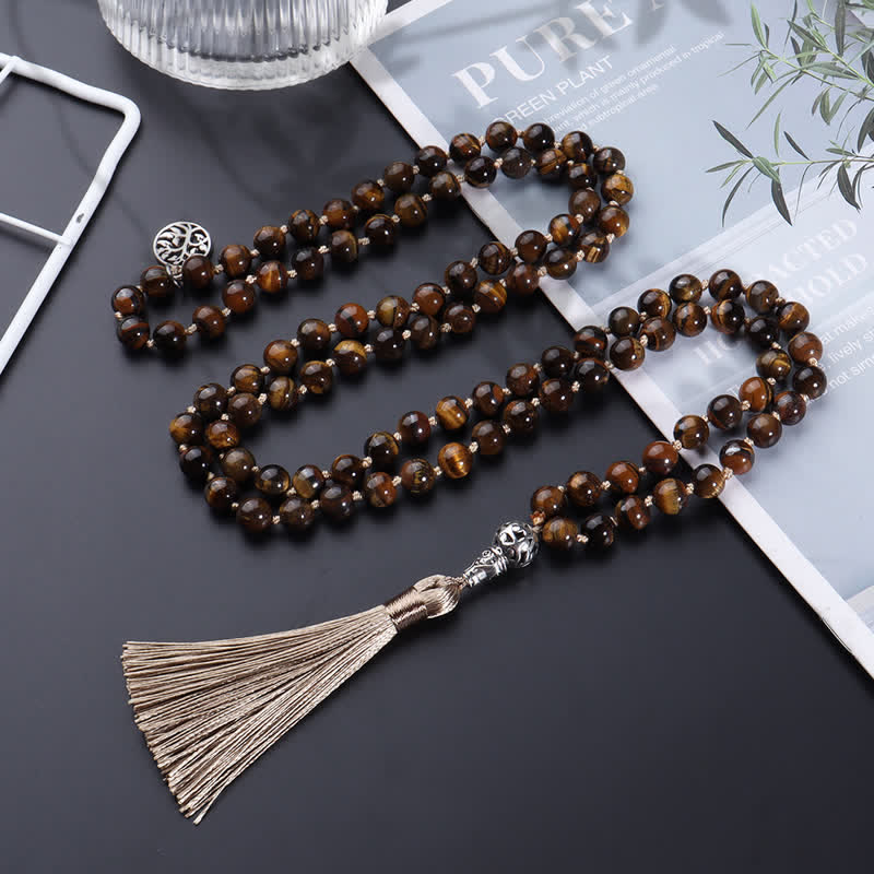 Collier Arbre de Vie Olivenorma 108 Perles Oeil de Tigre Mala 