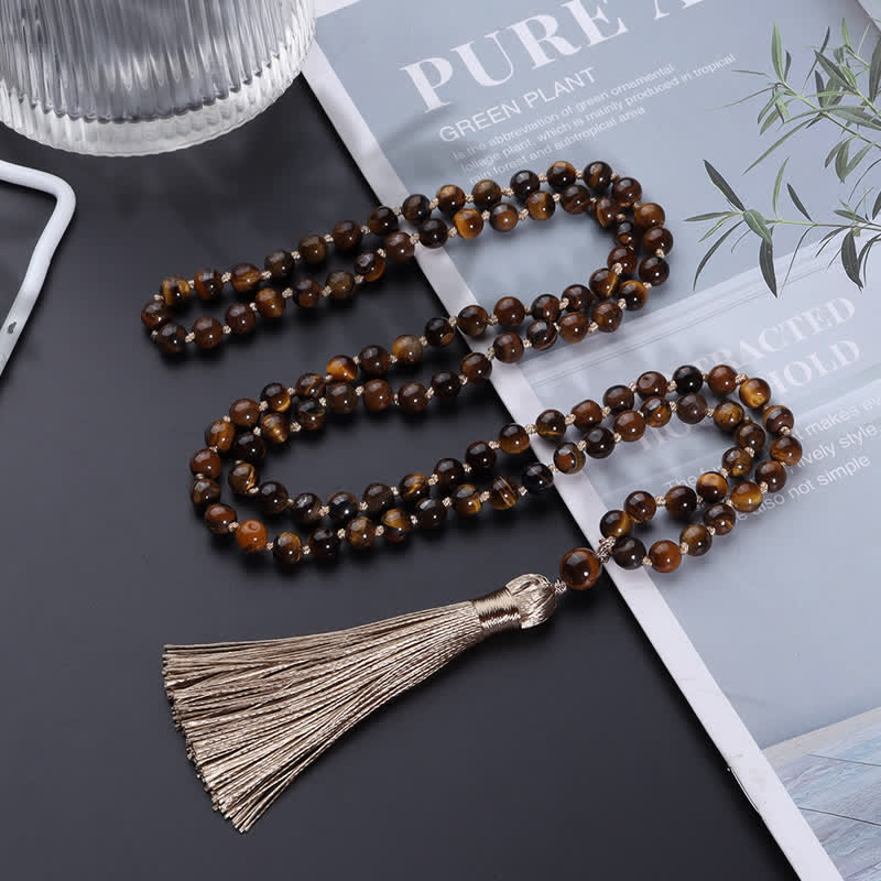 Collier Arbre de Vie Olivenorma 108 Perles Oeil de Tigre Mala 