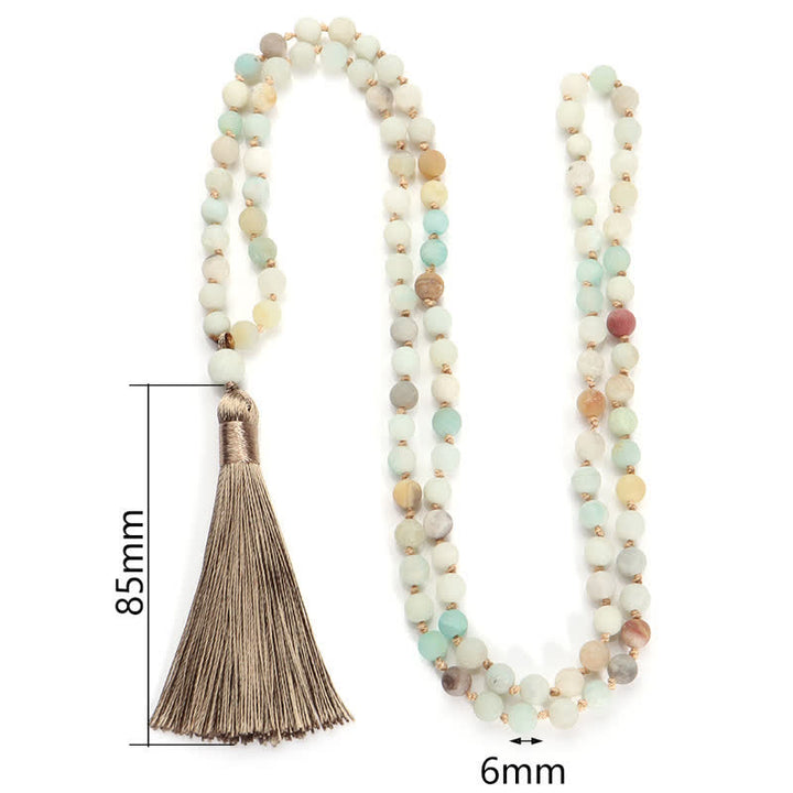 Collier avec pendentif à pampilles en 108 perles d'amazonite de Mala Olivenorma 